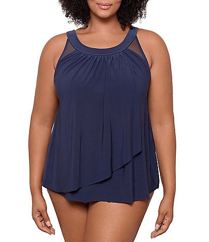 Miraclesuit Plus Size Solid Illusionists Scoop Neck Underwire Tankini Swim Top & Plus Size Basic Swim Bottom