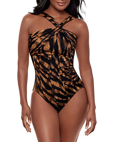 Miraclesuit Raya De Safari Europa Asymmetrical Halter Underwire One Piece Swimsuit