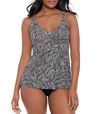 Miraclesuit Shore Leave Ayla Printed Soft A-Line Underwire V-Neck Tankini Swim Top & Solid High Rise Bikini Swim Bottom