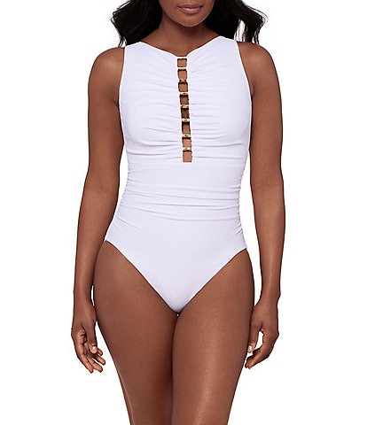 Miraclesuit Solid Razzle Dazzle Swizzle Plunge Neck Underwire One Piece Swimsuit