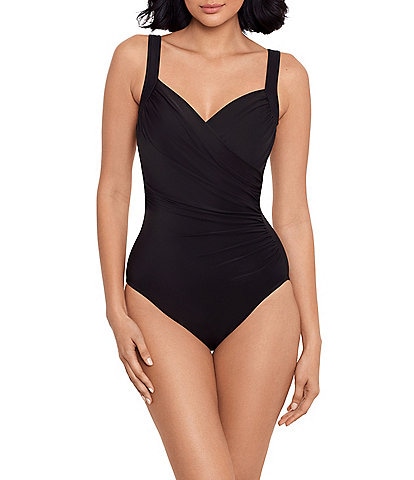 Miraclesuit Solid Sanibel V-Neck Underwire Surplice One Piece Swimsuit