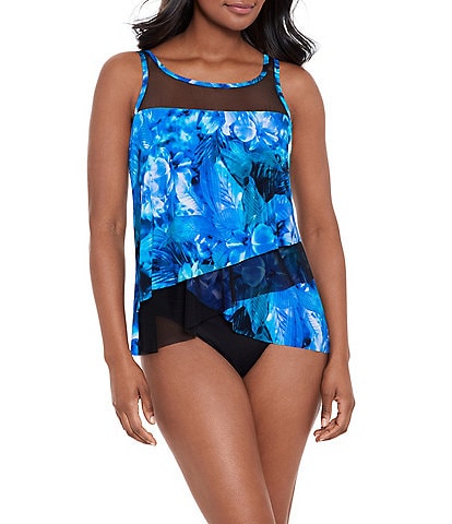 Nike 238147 Womens Sport Stripe Layered Tankini Top Swimwear Blue