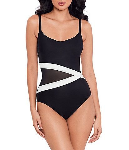 Miraclesuit Spectra Lyra Color Block Square Neck Underwire One Piece Swimsuit