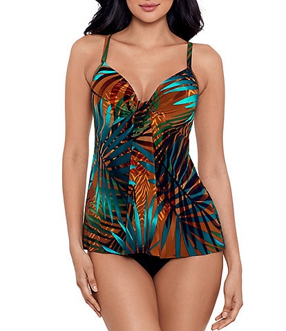 Miraclesuit Tamara Tigre Marina Palm Print Sweetheart Neck Underwire Tankini Swim Top & Solid High Rise Bikini Swim Bottom
