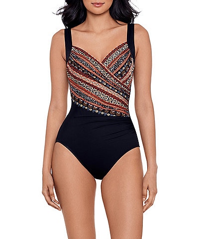 Miraclesuit Zwina Sanibel Printed Surplice V-Neck Underwire Shaping One Piece Swimsuit