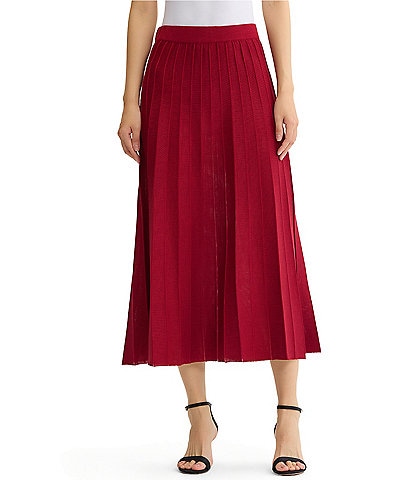 MISOOK Wrinkle-Resistant Flared Pleated Ribbed Knit Coordinating Pull-On Midi Skirt