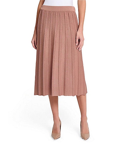 Misook Braided Texture Knit Pull-On Flare Midi Skirt