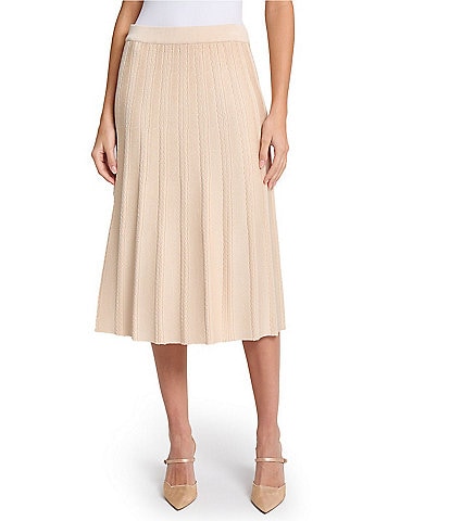 Misook Braided Texture Knit Pull-On Flare Midi Skirt