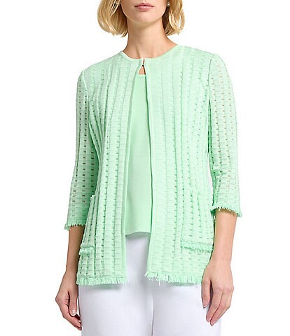 MISOOK Burnout Knit Round Neck 3/4 Sleeve Jacket