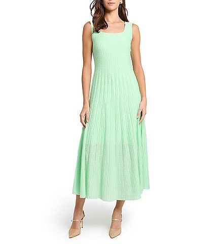 MISOOK Cable Soft Knit Square Neck Sleeveless Sit-And-Flare Midi Dress