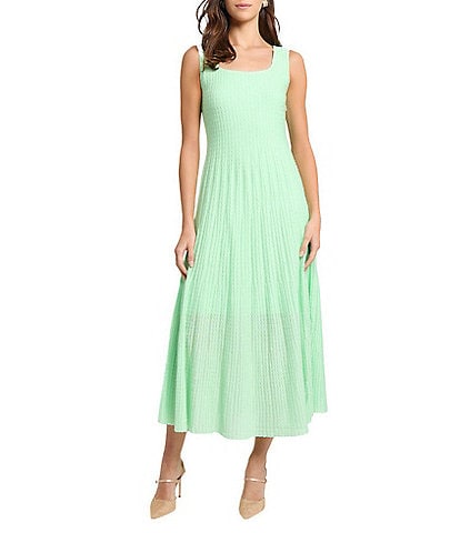 MISOOK Cable Soft Knit Square Neck Sleeveless Sit-And-Flare Midi Dress
