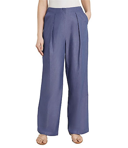 MISOOK Chambray Pleated Pocketed Wide Leg Pants