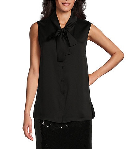 MISOOK Crepe de Chine Drape Tie V-Neck Sleeveless Blouse