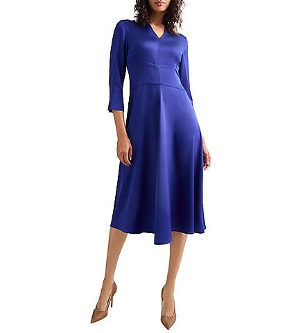 MISOOK Crepe De Chine V-Neck 3/4 Sleeve Midi Sheath Dress