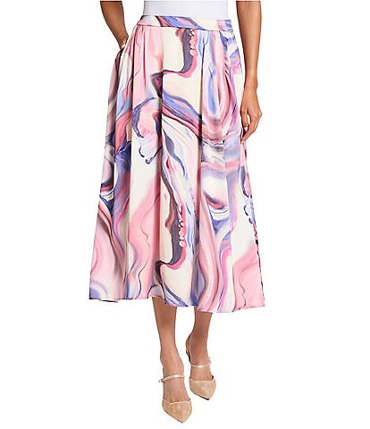 MISOOK Crepe De Chine Water Color Print A-Line Skirt