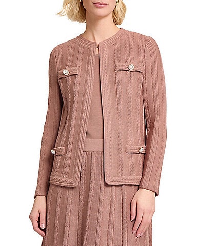 Misook Heritage Braided Knit Crew Neck Long Sleeve Jacket