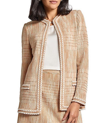 MISOOK Heritage Knit Melange V-Neck Long Sleeve Whipstitch Trim Jacket