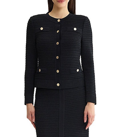 MISOOK Heritage Monochromic Ottoman Knit Round Neck Long Sleeve Button-Front Coordinating Jacket