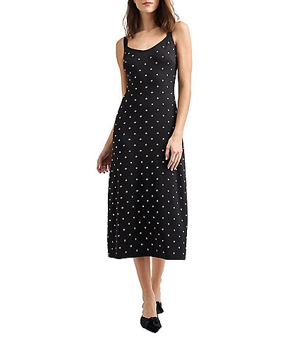 MISOOK Knit Scoop Neck Sleeveless Studded Midi Sheath Dress