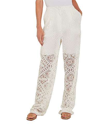 MISOOK Lace Woven High Rise Side Pocket Straight Leg Pant