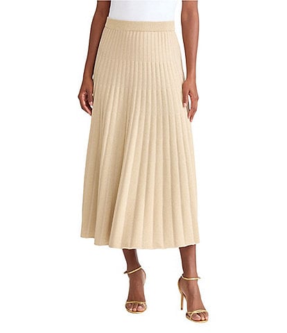 MISOOK Lurex Ribbed Knit Pleated A-Line Midi Dress