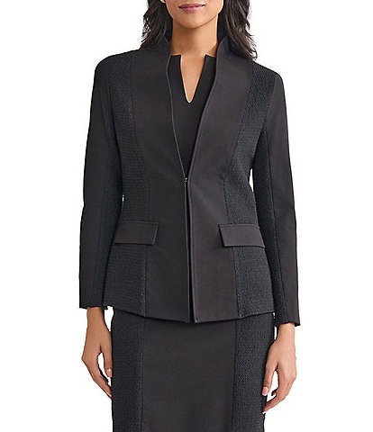 MISOOK Mixed Media Ponte Modified Mandarin Collar Long Sleeve Blazer