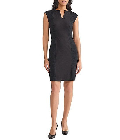 MISOOK Mixed Media Split V-Neck Cap Sleeve Sheath Dress