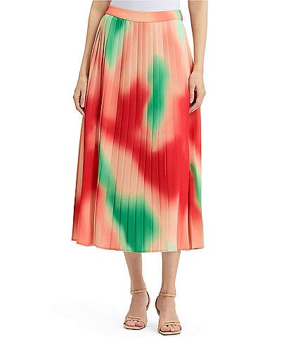 MISOOK Multi-Color Pleated Crepe Flared Pull-On Midi Skirt