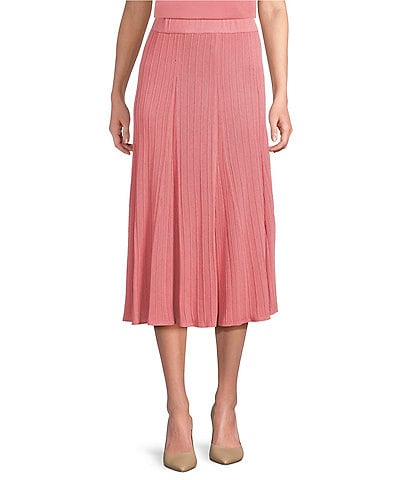 MISOOK Ribbed Knit Flared Pull-On Midi Skirt