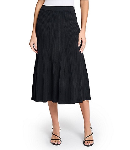 MISOOK Ribbed Knit Flared Pull-On Midi Skirt