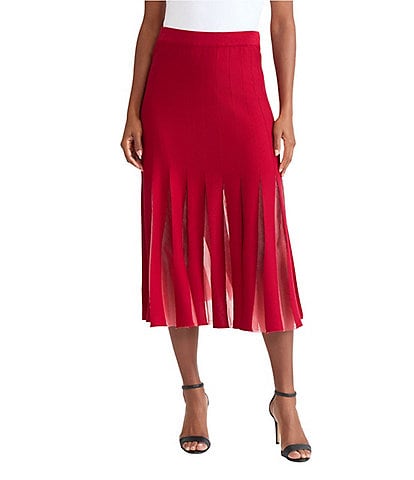 MISOOK Sheer Panel Soft Knit A-Line Midi Skirt