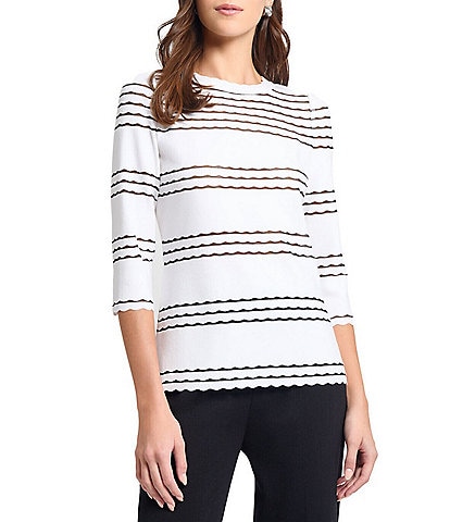 MISOOK Soft Knit Round Neck 3/4 Sleeve Scallop Tunic