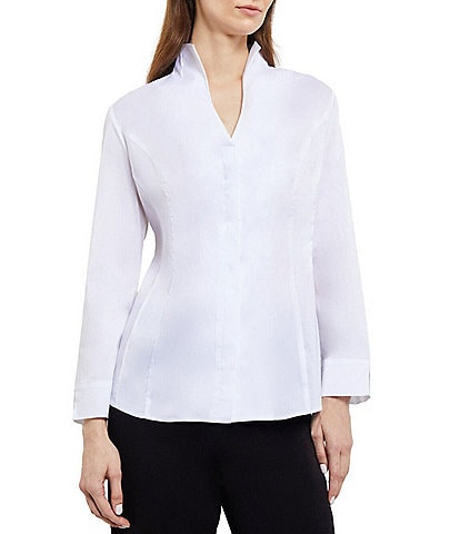 MISOOK Stretch Woven Stand Collar Long Sleeve Button-Down Blouse