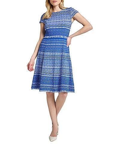 MISOOK Tweed Knit Round Neck Cap Sleeve Fit-And-Flare Dress