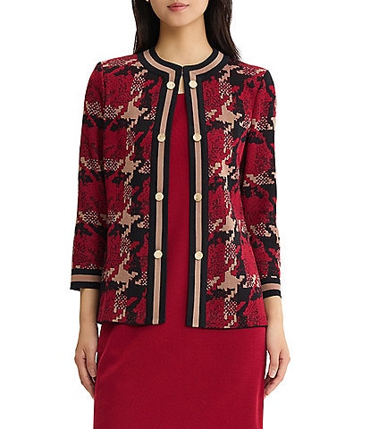MISOOK Wrinkle-Resistant Abstract Houndstooth Print Split Round Neck Bracelet Sleeve Jacket