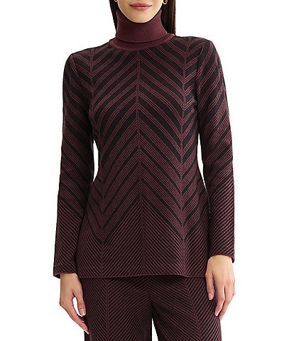 MISOOK Wrinkle-Resistant Knit Chevron Turtleneck Long Sleeve Tunic