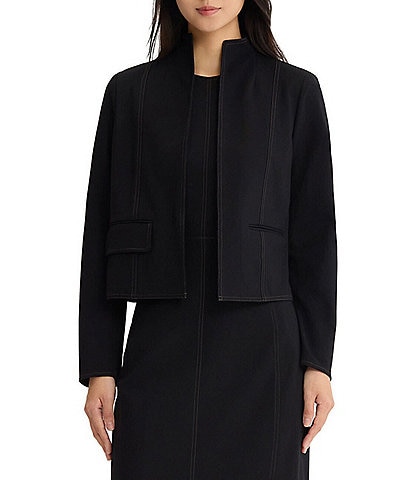 MISOOK Wrinkle-Resistant Luxe Stretch Ponte Stand Collar Long Sleeve Short Coordinating Jacket