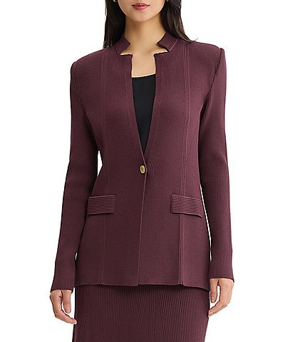 MISOOK Wrinkle-Resistant Ribbed Knit Inverted Notch Lapel Long Sleeve Button-Front Jacket