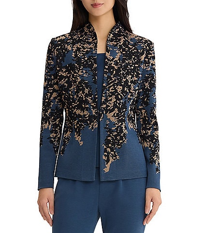 MISOOK Wrinkle Resistant Tailored Speckled Lurex Knit Stand Collar Long Sleeve Open-Front Jacket