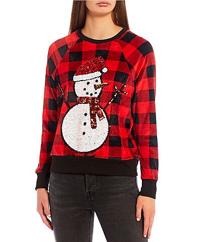 Miss Chievous Jingle All The Way Sequin Red Plaid Pullover