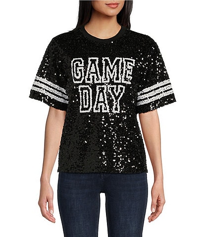 Miss Chievous Long Sleeve Game Day Oversized Sequin T-Shirt