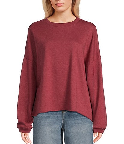 Miss Chievous Long Sleeve Oversized Raw Edge French Terry Pullover