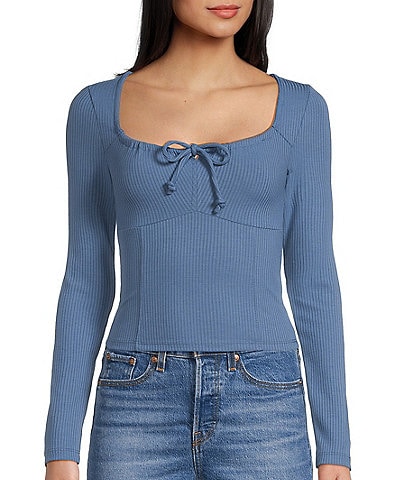 Miss Chievous Long Sleeve Tie Front Rib Knit Top