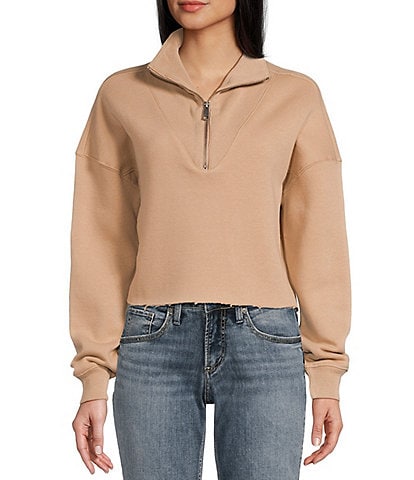 Miss Chievous Long Sleeve Washed Fleece Quarter Zip Pullover Top