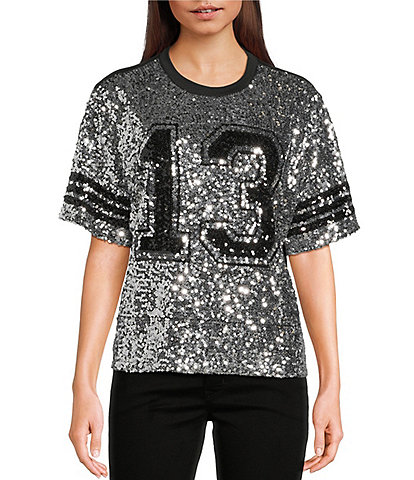 Miss Chievous Sequin 13 Graphic Crew Neck Short Sleeve T-Shirt