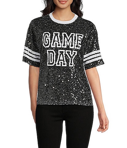 Miss Chievous Sequin Game Day Crew Neck Short Sleeve T-Shirt