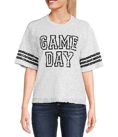 Miss Chievous Short Sleeve Game Day Sequin Oversized T-Shirt