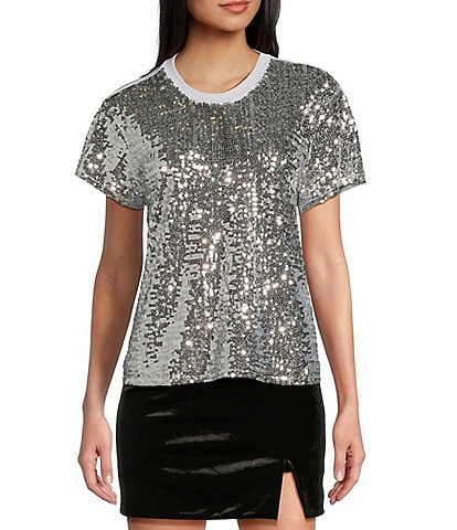 Miss Chievous Short Sleeve Sequin And Jersey T-Shirt