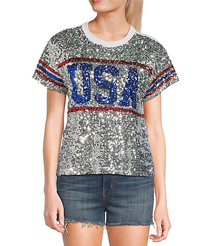 Miss Chievous Short Sleeve Sequin-Front USA T-Shirt
