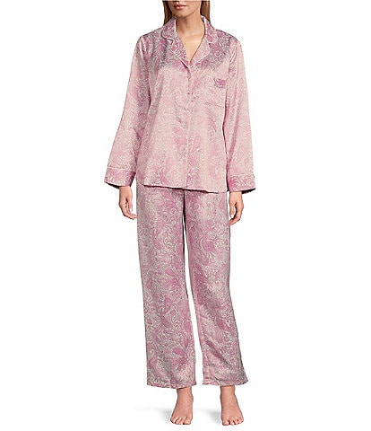 Miss Elaine Brushed Back Satin Paisley Pajama Set